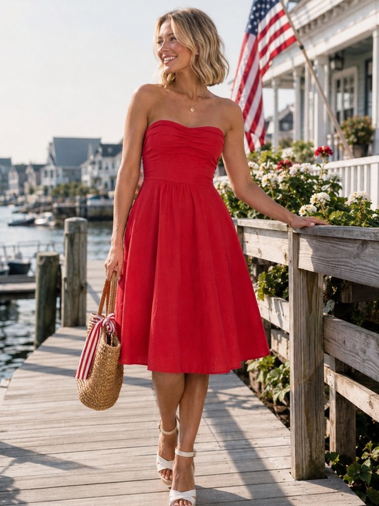 Deletta Dresses & Skirts - Deletta by Anthropologie Strapless Red Mini Dress Size 10- 100% Cotton Americana